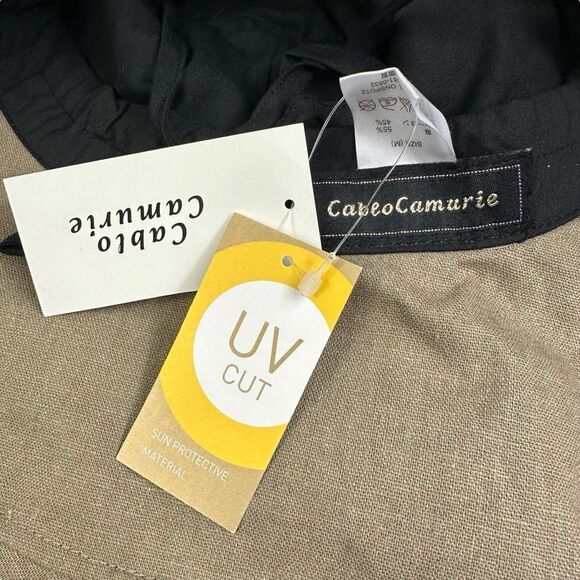 Cablo Camurie Wide Brim Adjustable Cotton Cloche Bucket Hat in Tan - Picture 5 of 8